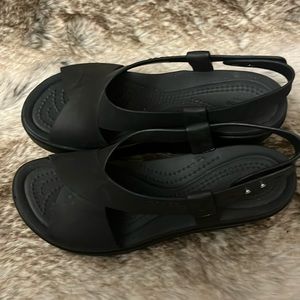 Crocs Platform Wedge Sandals lite ride by crocs size 6 w, black